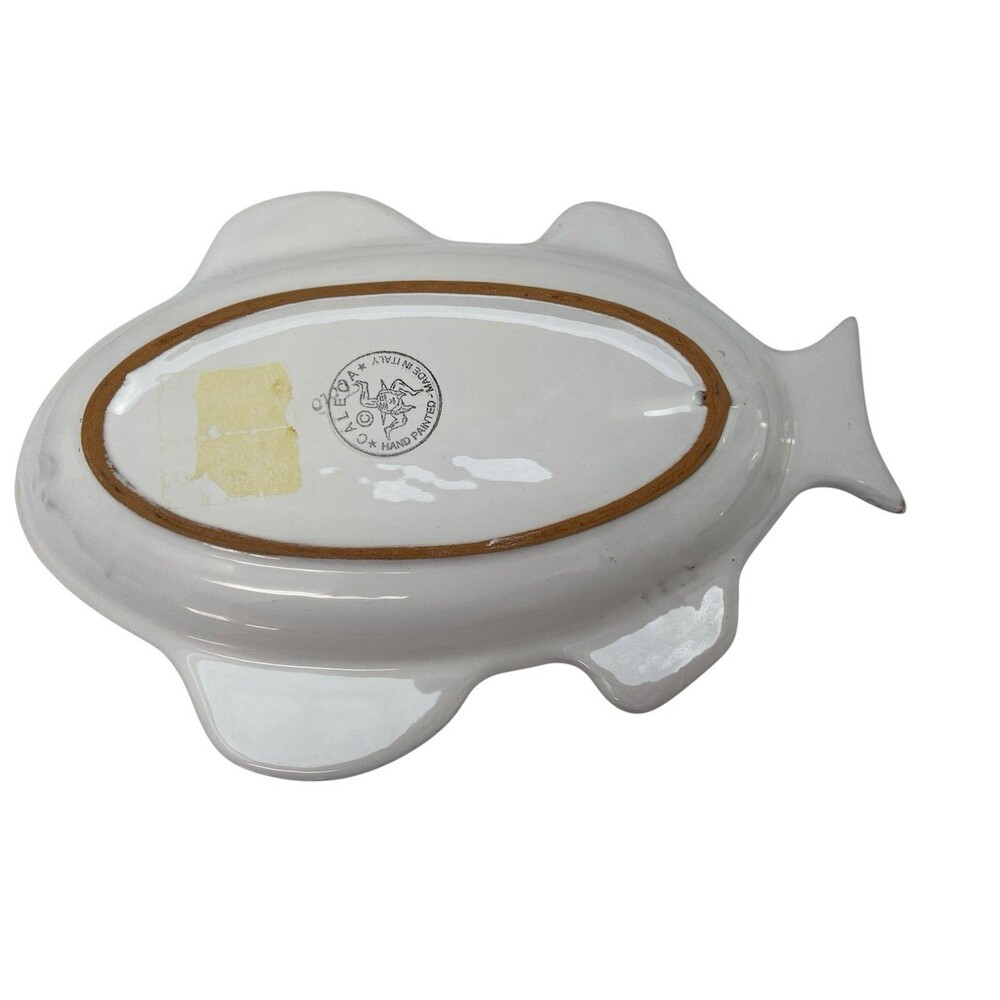 Caleca Belvidere Italy Set 2 Hand Painted Fish Shaped Plates Italian Pottery - Picture 4 of 5